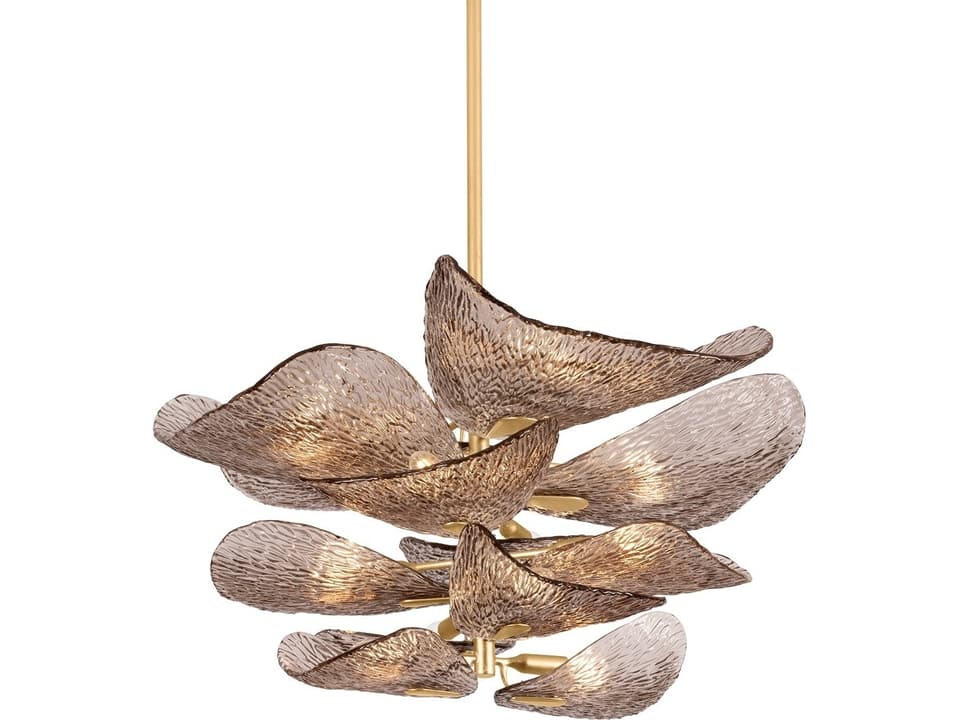 Cardiff 12-Light Chandelier in Vintage Gold Leaf with Dark Bronze Glass