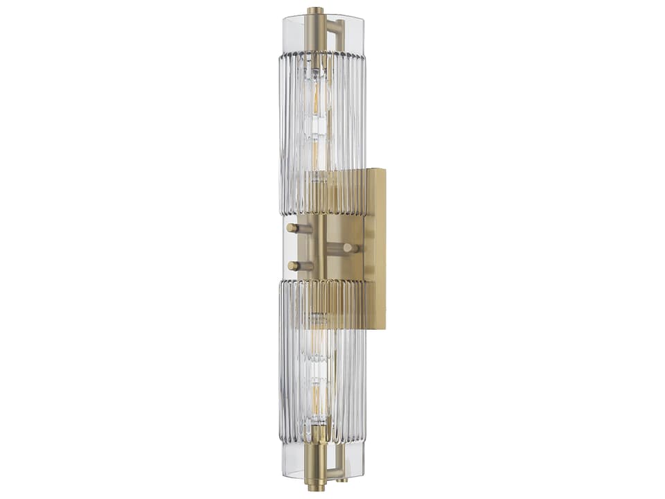 Duoro 4-Light Bath Vanity Light in Vintage Brass with Clear Smoke Piastre Glass