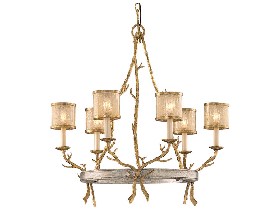 6-Light Parc Royale Chandelier in Vintage Gold Leaf with Golden Ice Glass