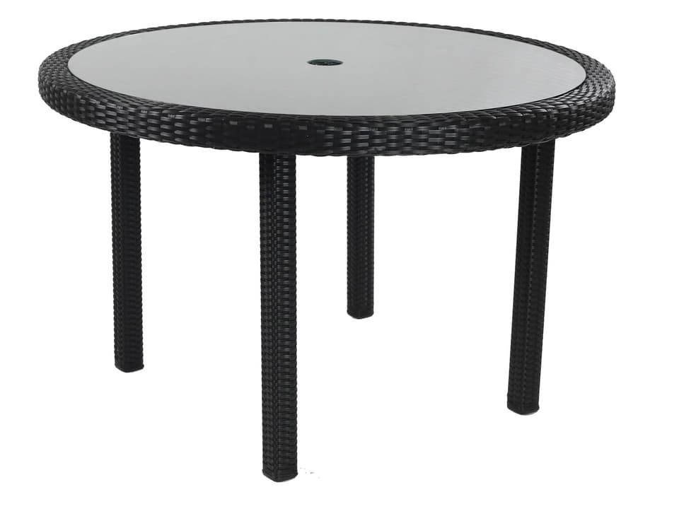 Dijon 48-Inch Round Outdoor Dining Table with Glass Top in Espresso Wicker