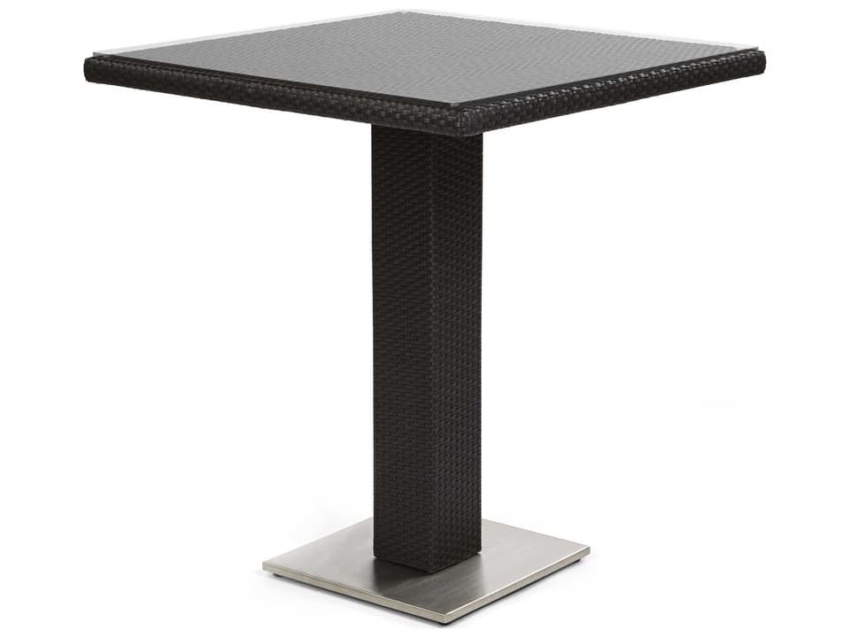 Dijon 32-Inch Square Outdoor Bar Table with Glass Top in Majestic Black