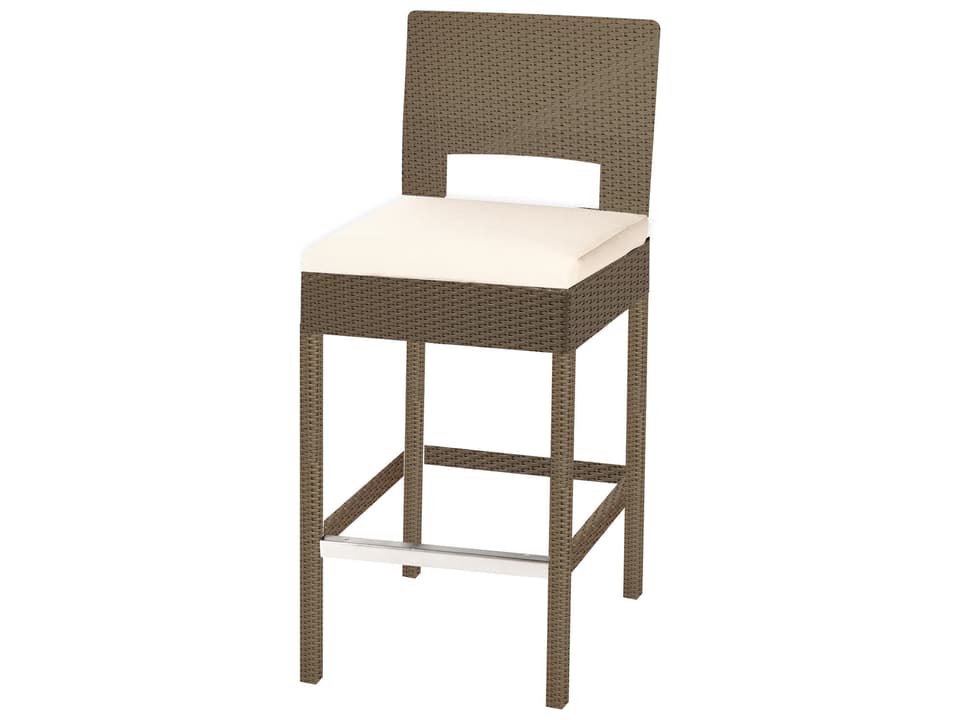 10 Tierra Wicker Outdoor Patio Bar Stool in Mocaccino Wicker with Stainless Steel Legs