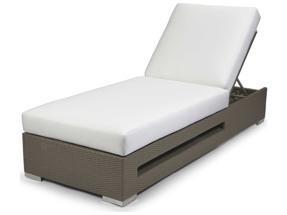 10 Tierra Wicker Outdoor Chaise Lounge in Mocaccino with Adjustable Back and Sunbrella Cushions