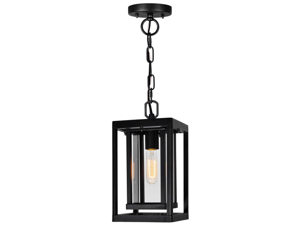 Mulvane 1-Light Outdoor Pendant Light in Black with Clear Glass