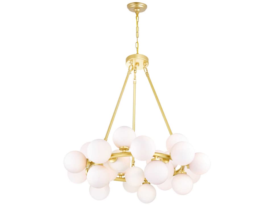 Arya 25-Light LED Chandelier in Satin Gold with Frosted Glass