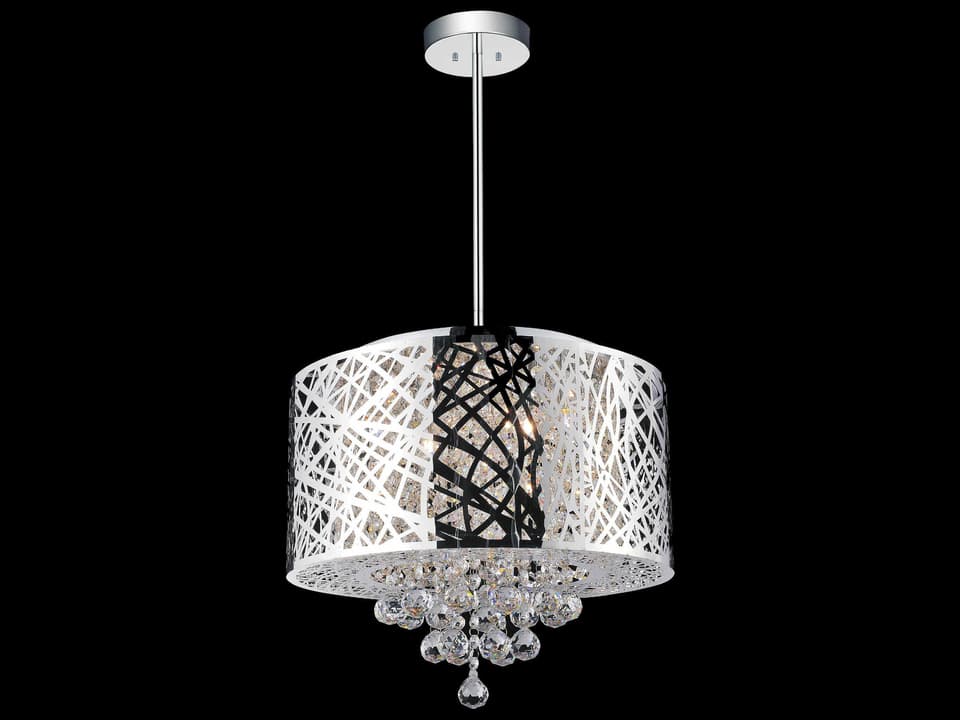 6-Light Eternity Drum Shade Chandelier with Crystal in Stainless Steel