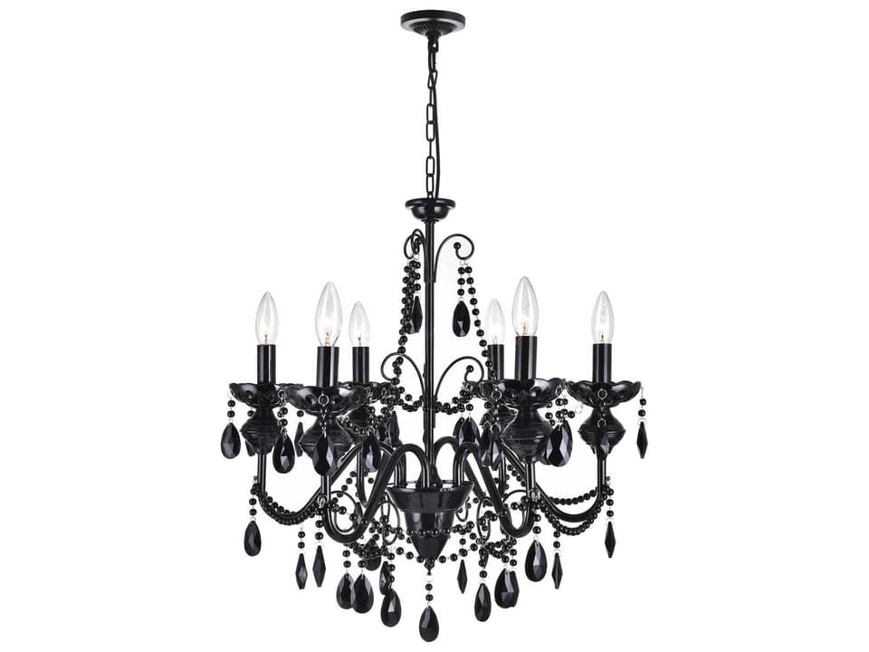 Keen 6-Light Black Crystal Chandelier in Black Finish