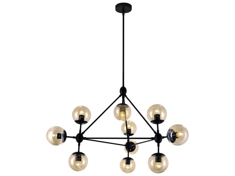 10-Light Glow Chandelier in Black with Amber Glass