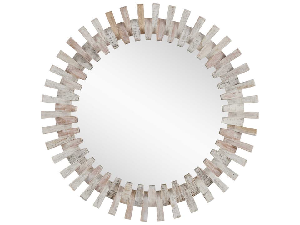 Currey and Company Diza Round Wall Mirror in Whitewash Wood and Glass