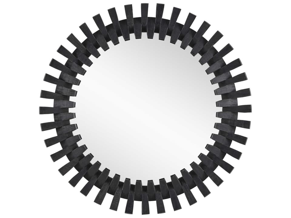 Currey and Company Diza Round Wall Mirror in Black Wood and Glass