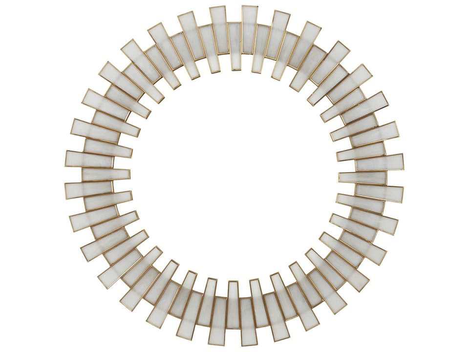 Currey and Company Glasdele Round Mirror in Antique Brass and Frosted White Glass