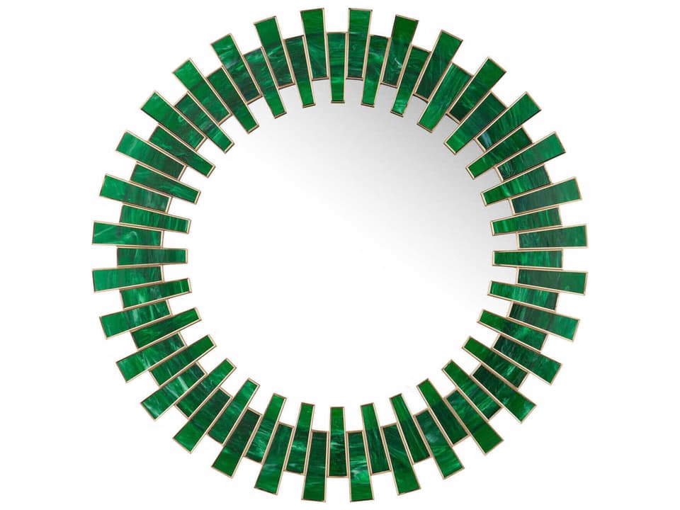 Currey and Company Glasdele Emerald Round Wall Mirror in Green and Antique Brass