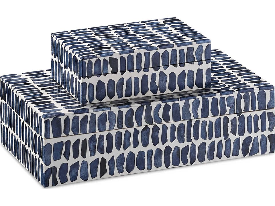 Currey and Company Indigo Decorative Box Set Navy White Natural