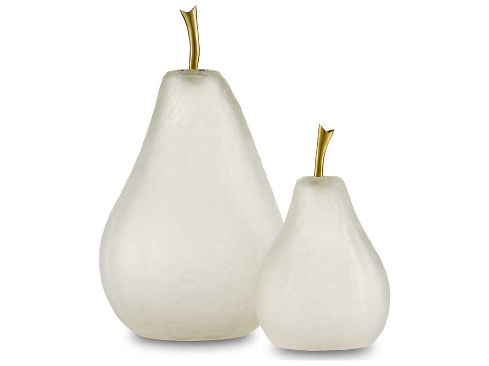 Currey and Company Pear Set of 2 Sculptures in Frosted Glass and Brass