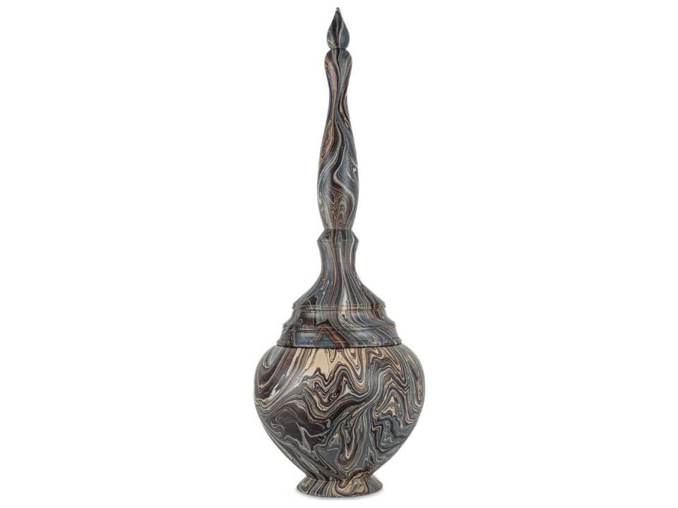 Currey and Company Marbleized Tall Turret Wood Box in Marbleized Brown