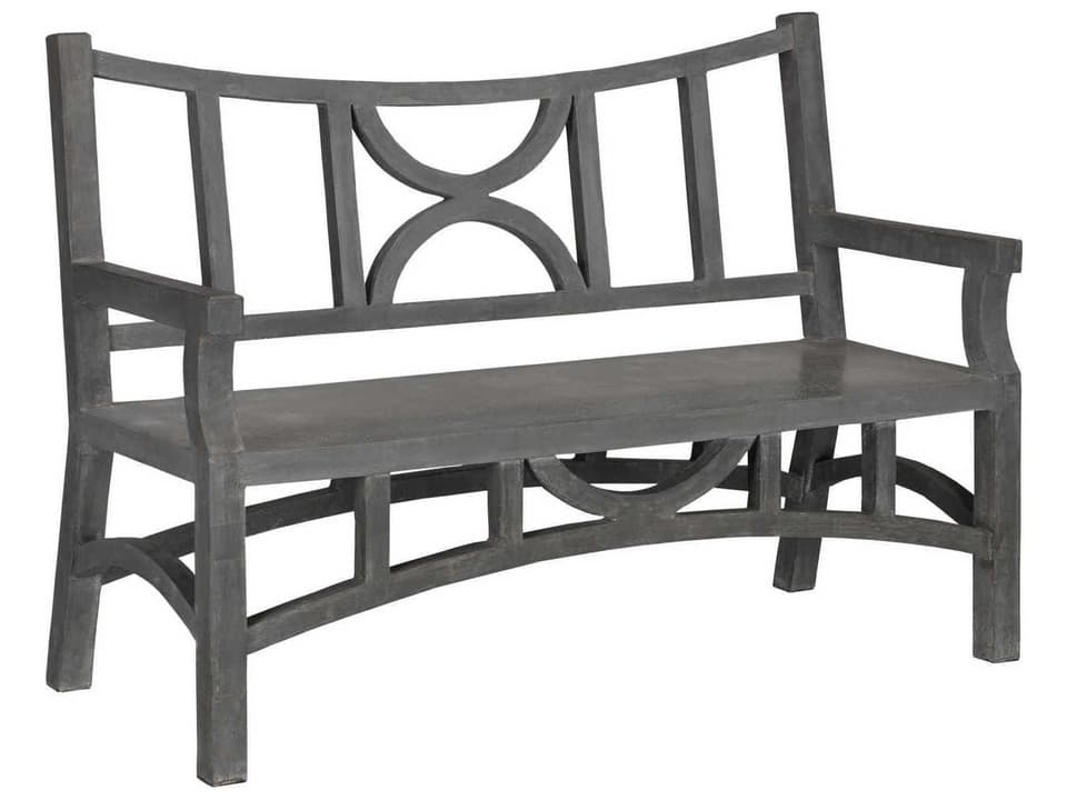 Currey and Company Colesden Concrete Iron Outdoor Bench Dark Gray Faux Bois