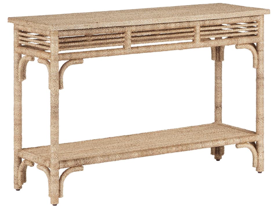 Currey and Company Olisa Rope Console Table in Natural Abaca and Rattan