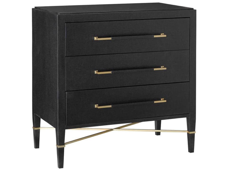 Currey and Company Verona Black Lacquered Linen Chest with Champagne Details