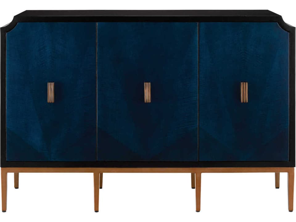 Currey and Company Kallista 54-Inch Cabinet in Dark Sapphire and Caviar Black