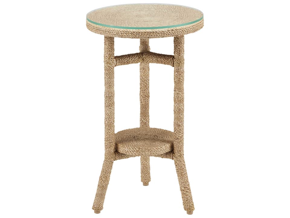 Currey and Company Limay Round Drinks Table with Natural Abaca Rope and Glass Top