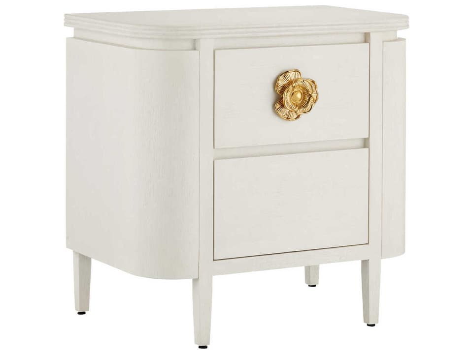 Currey and Company Briallen 2-Drawer Nightstand in Cerused White and Brass