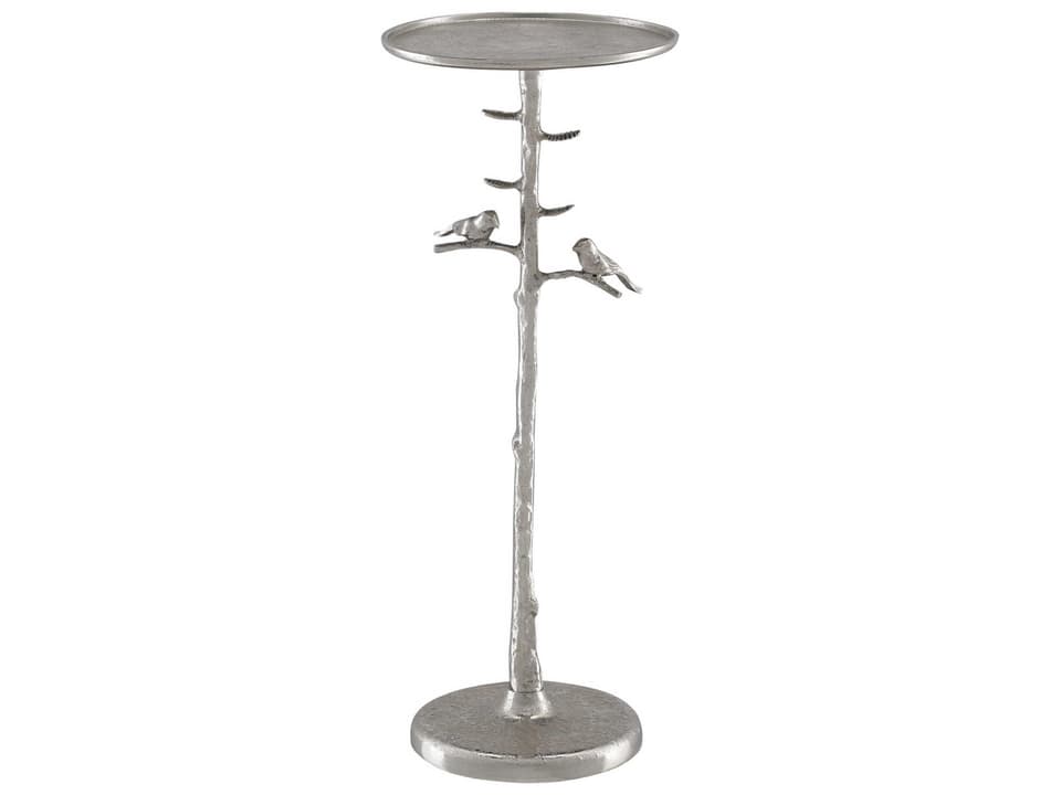 Currey and Company Piaf Whimsical Bird Drinks Table Polished Nickel Cast Aluminum