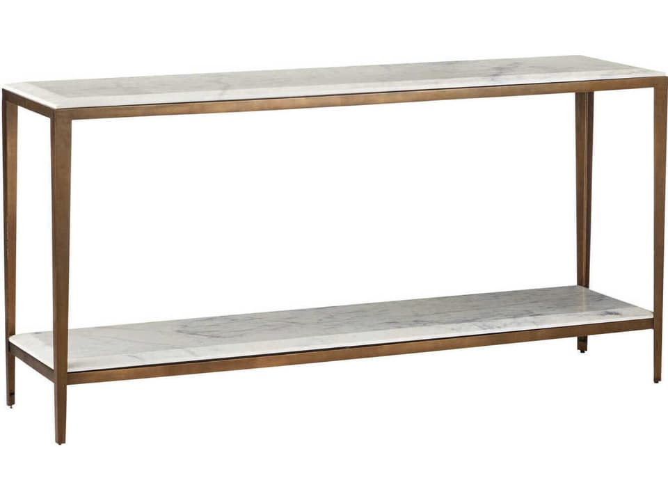 Currey and Company Oblique Marble Console Table in Natural and Antique Brass