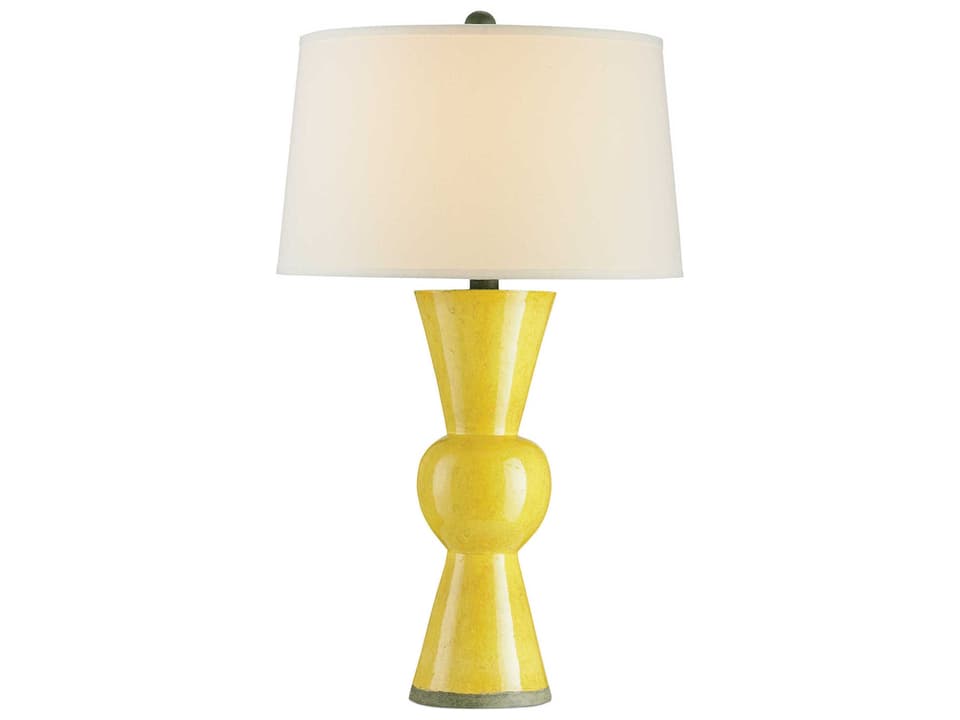 Currey and Company Upbeat Yellow Terracotta Table Lamp with Off White Linen Shade