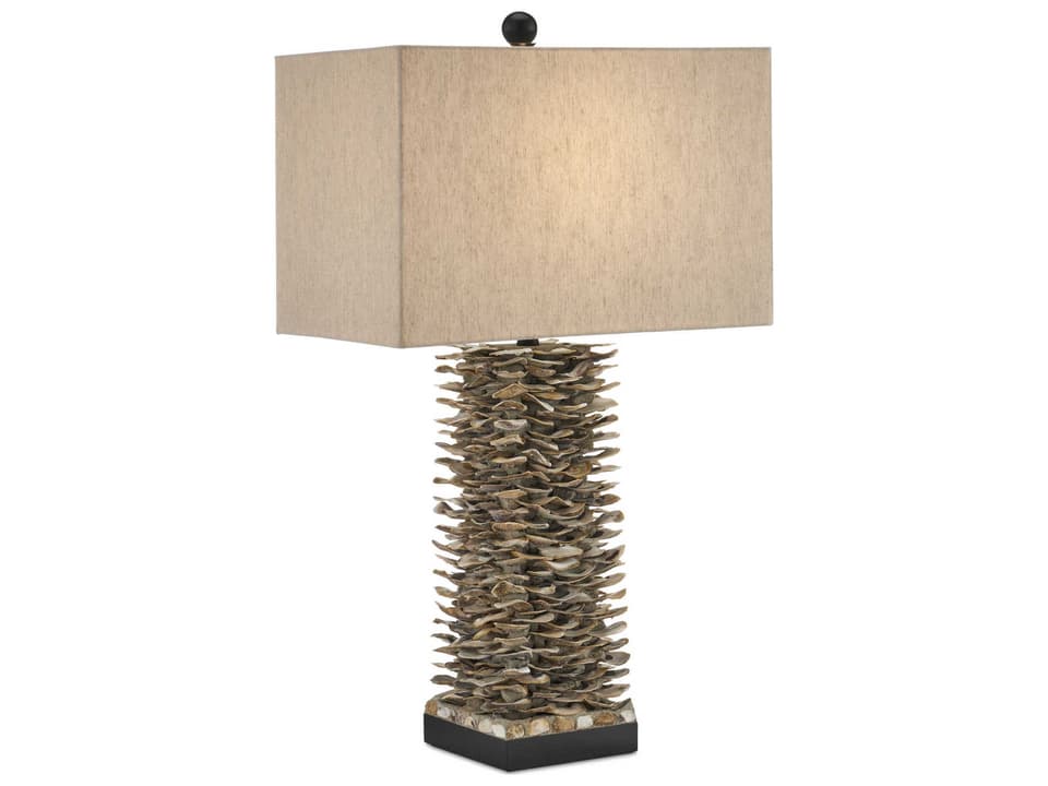 Villamare Table Lamp in Natural and Satin Black with Oatmeal Linen Shade