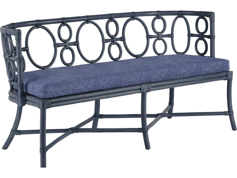 Currey and Company Tegal Vintage Navy Finn Indigo Rattan Accent Bench