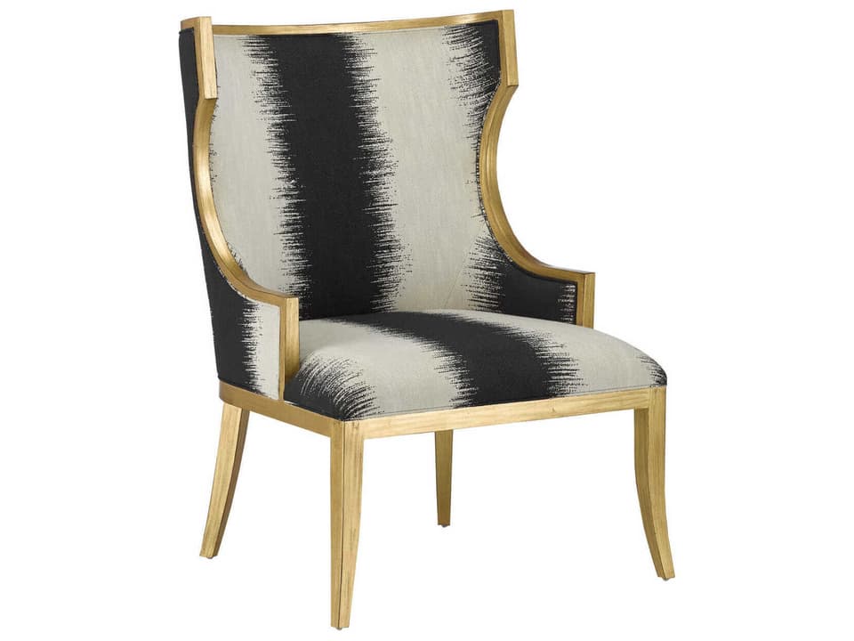 Currey and Company Garson Wingback Accent Chair in Antique Gold and Otunga Kona Fabric