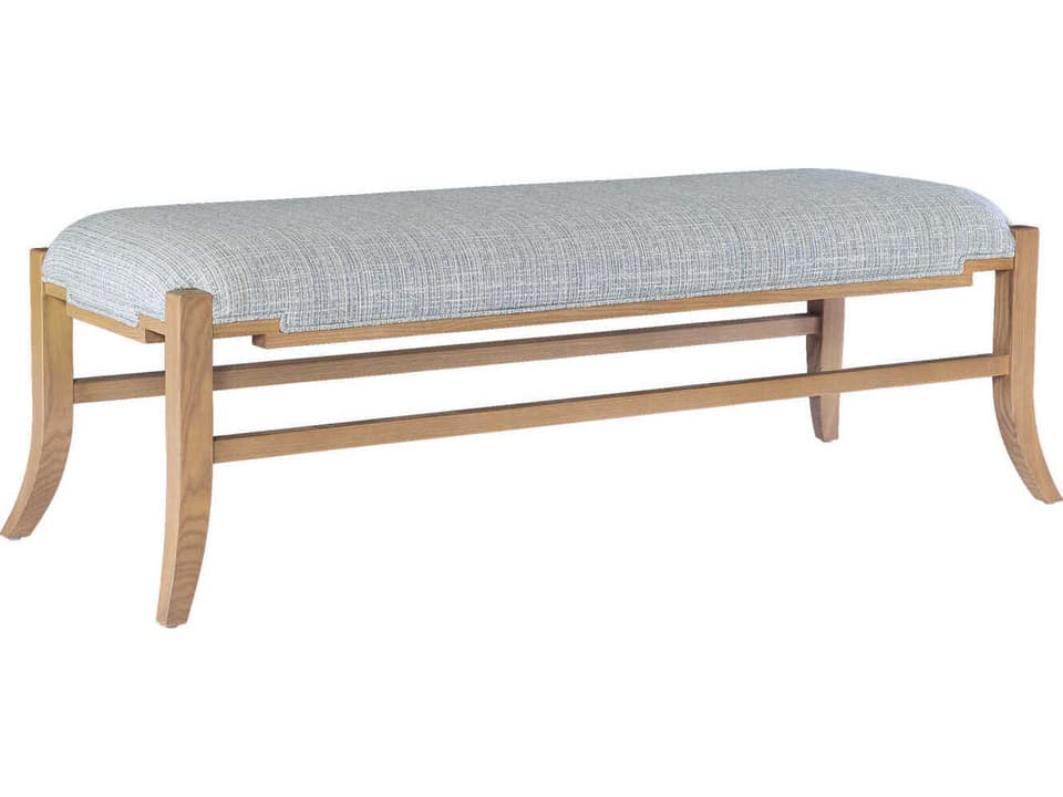 Currey and Company Melanie Blonde Ash Wood Bench in Greenlight Powder Performance Fabric