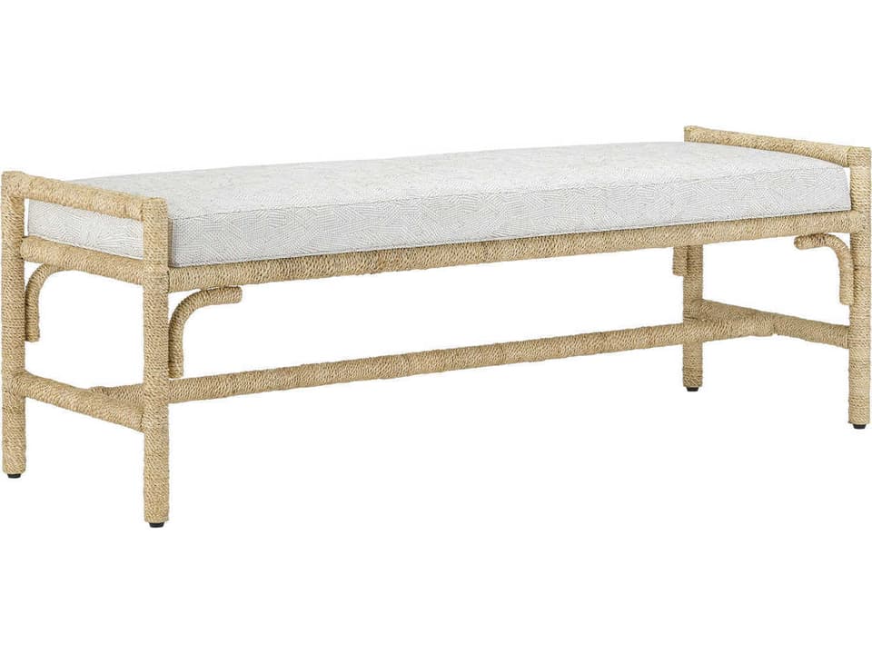 Currey and Company Olisa Abaca Rope Upholstered Bench with Rowann Pearl Fabric