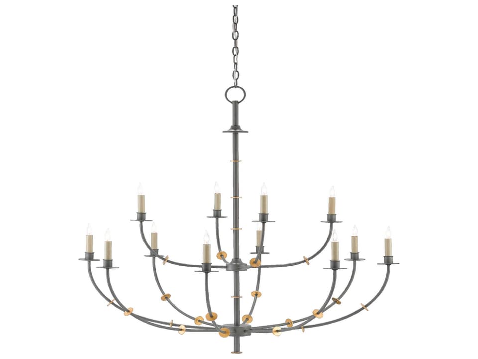 Currey and Company 12-Light Balladier Chandelier in Hiroshi Gray and Gold Leaf