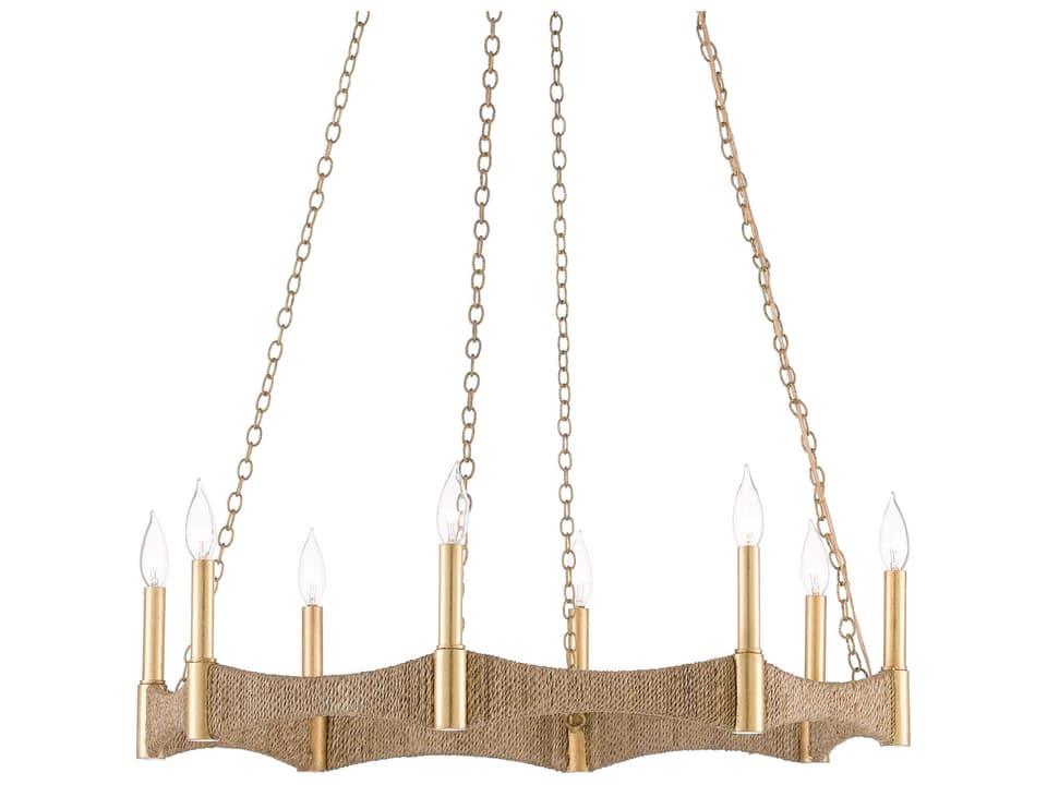Currey and Company 8-Light Mallorca Chandelier in Natural Rope and Dark Gold Leaf