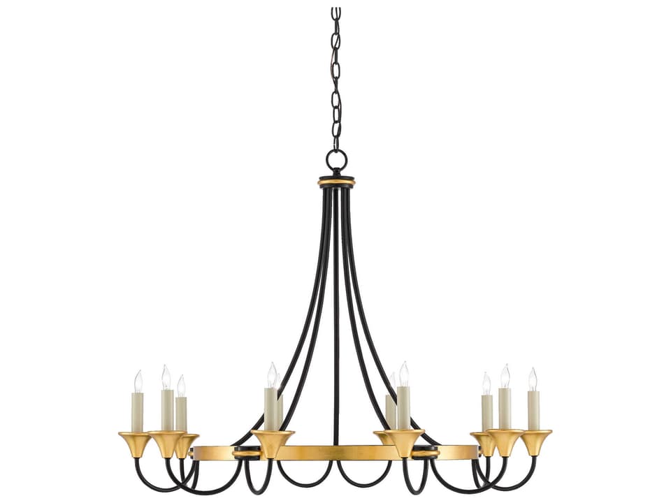 Currey and Company 10-Light Hanlon Chandelier in Washed Black and Contemporary Gold Leaf