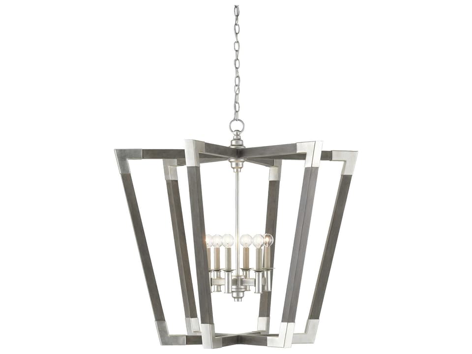 Currey and Company 6-Light Bastian Chandelier Chateau Gray and Contemporary Silver Leaf
