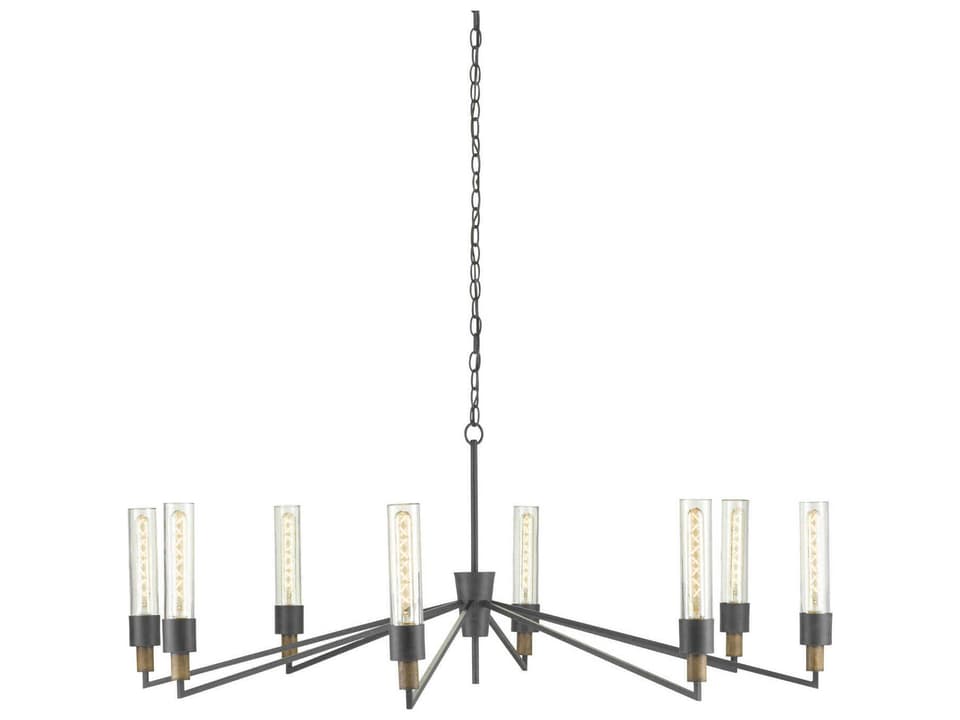 Currey and Company 8-Light Delgado Chandelier in Antique Black and Reclaimed Wood