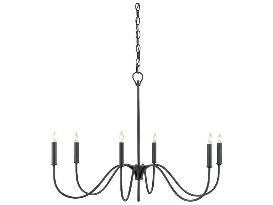Currey and Company 6-Light Tirrell Chandelier in Antique Black Wrought Iron