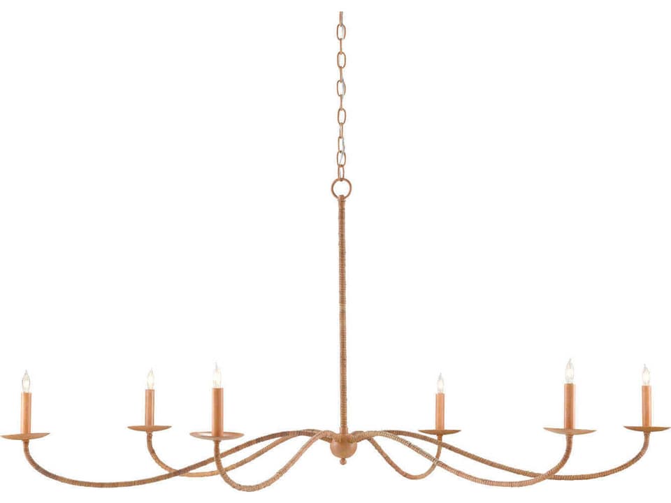 Currey and Company 6-Light Saxon Rattan Chandelier in Saddle Tan and Natural