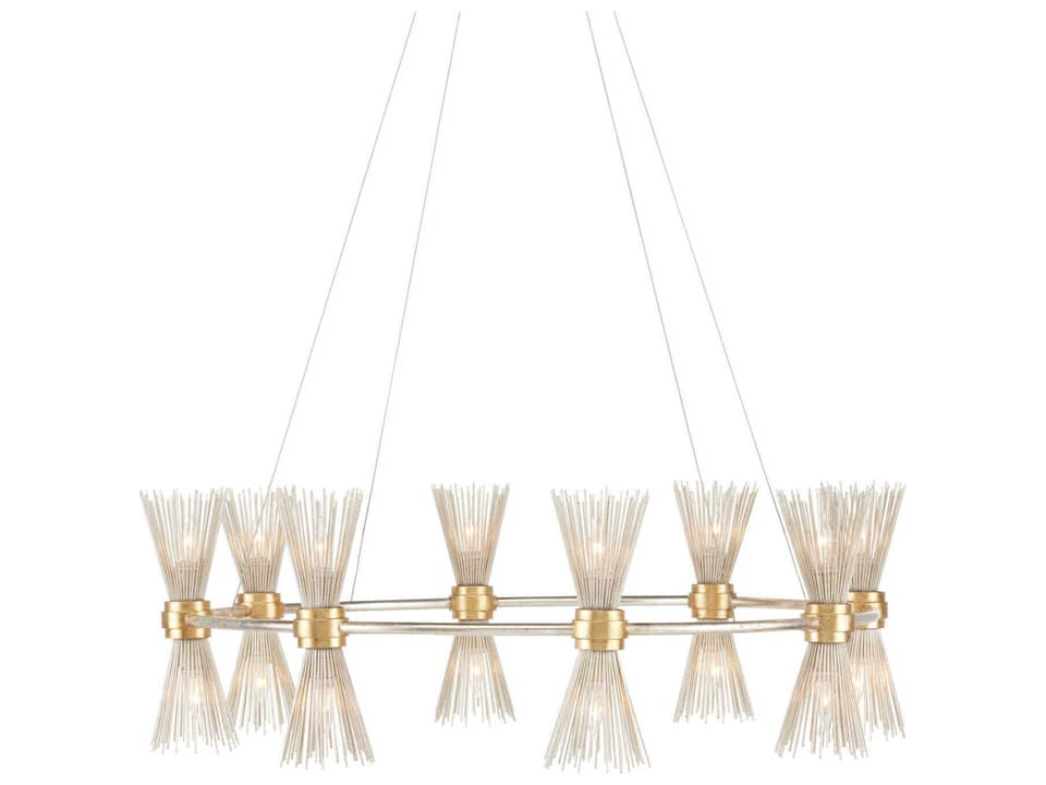 Currey and Company 16-Light Novatude Chandelier in Contemporary Gold Leaf and Silver Leaf