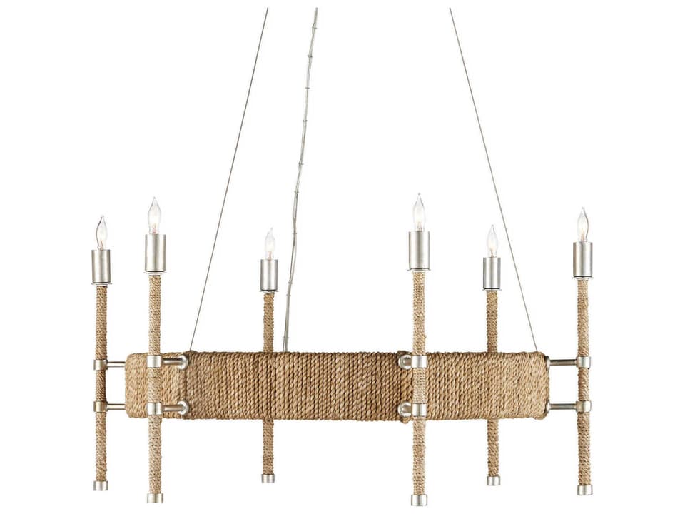 Currey and Company 6-Light Monzie Chandelier in Contemporary Silver Leaf and Natural Rope