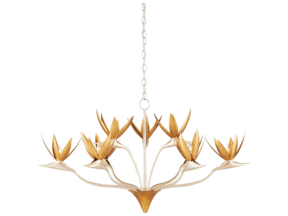 Currey and Company 9-Light Paradiso Chandelier in Contemporary Silver Leaf and Gold Leaf