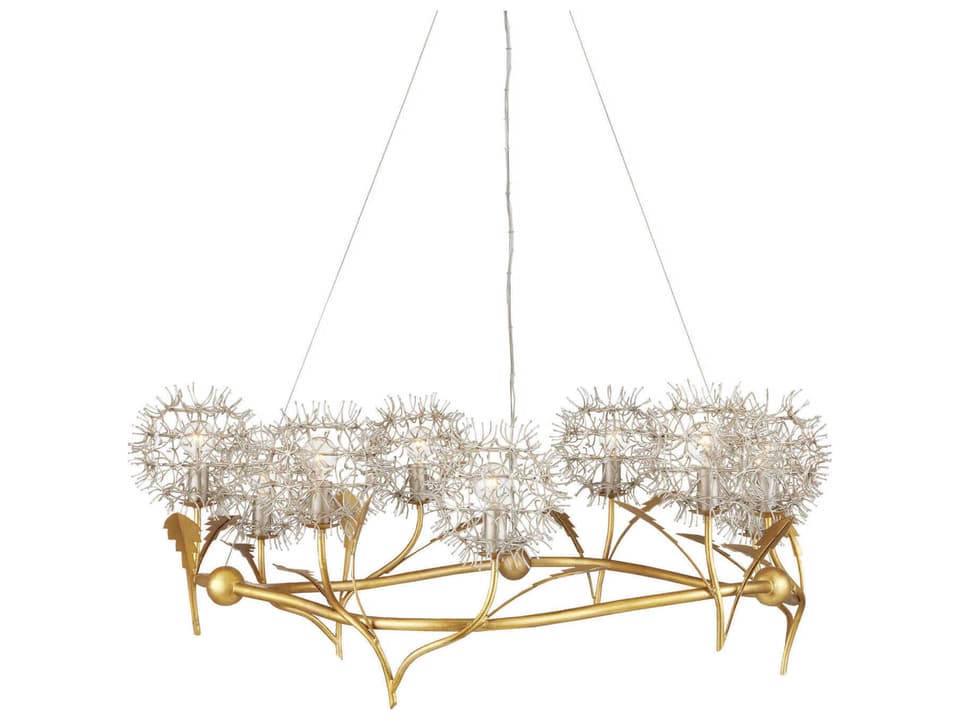 Currey and Company 9-Light Dandelion Chandelier in Contemporary Gold and Silver Leaf