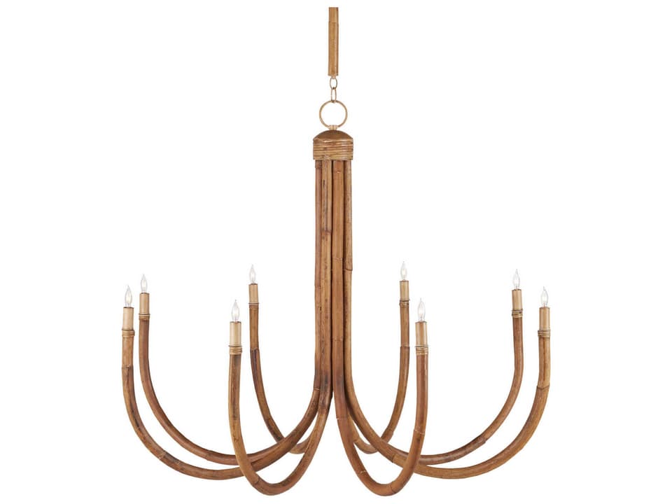 Currey and Company 8-Light Samsara Rattan Chandelier in Natural Saddle Tan