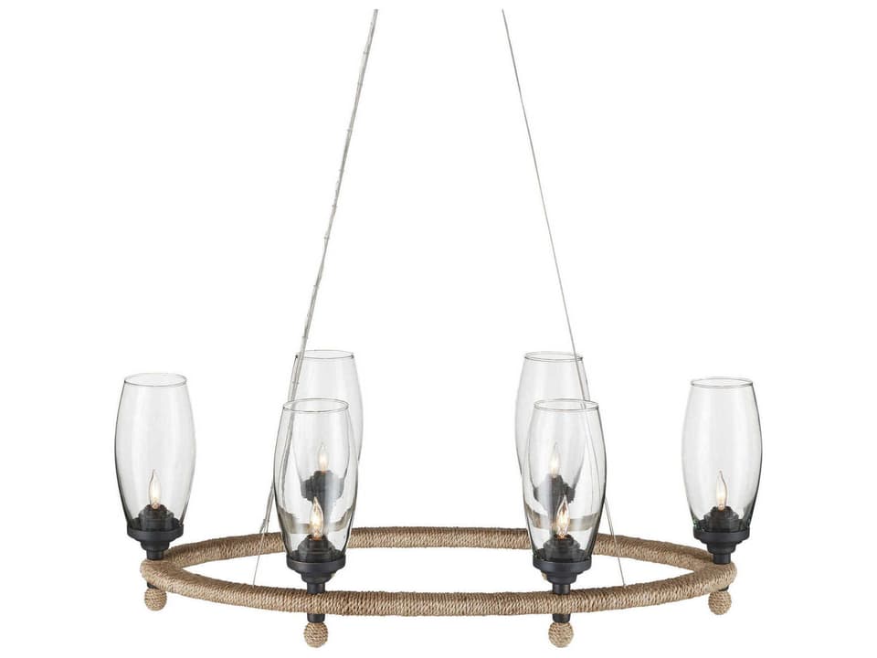 Currey and Company Hightider 6-Light Chandelier in Natural Clear French Black