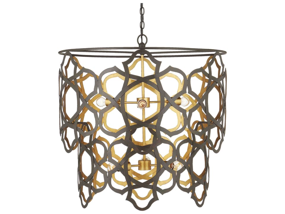 Currey and Company 6-Light Mauresque Chandelier in Bronze Gold and Gold Leaf