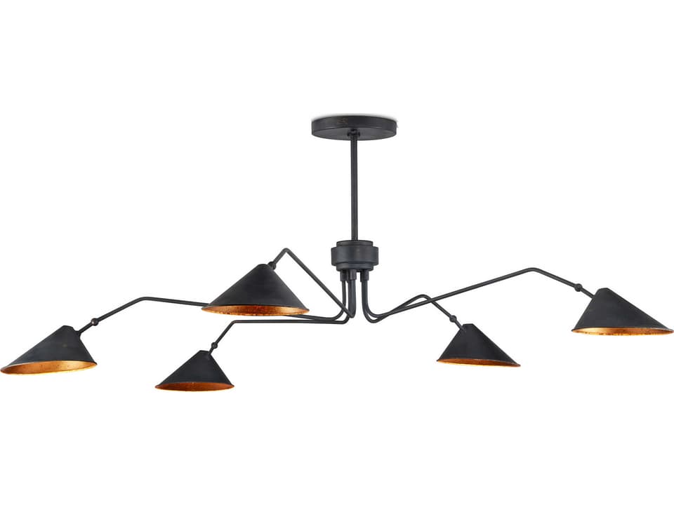 Currey and Company 5-Light Serpa Wrought Iron Chandelier in French Black Gold Leaf