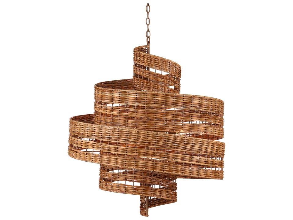 Currey and Company 5-Light Saisei Rattan Wrought Iron Chandelier in Natural Khaki
