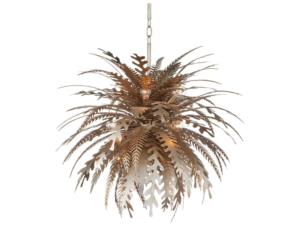 Currey and Company 12-Light Abyssinia Chandelier in Contemporary Silver Leaf Dark Silver Leaf